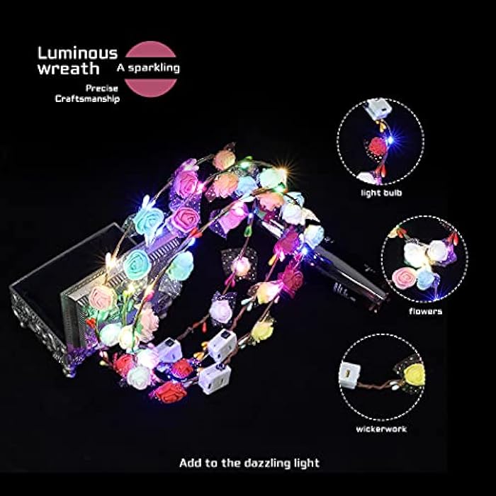 EVILD LED Light Up Headband Flower Crown (Pack of 3) - Image 4